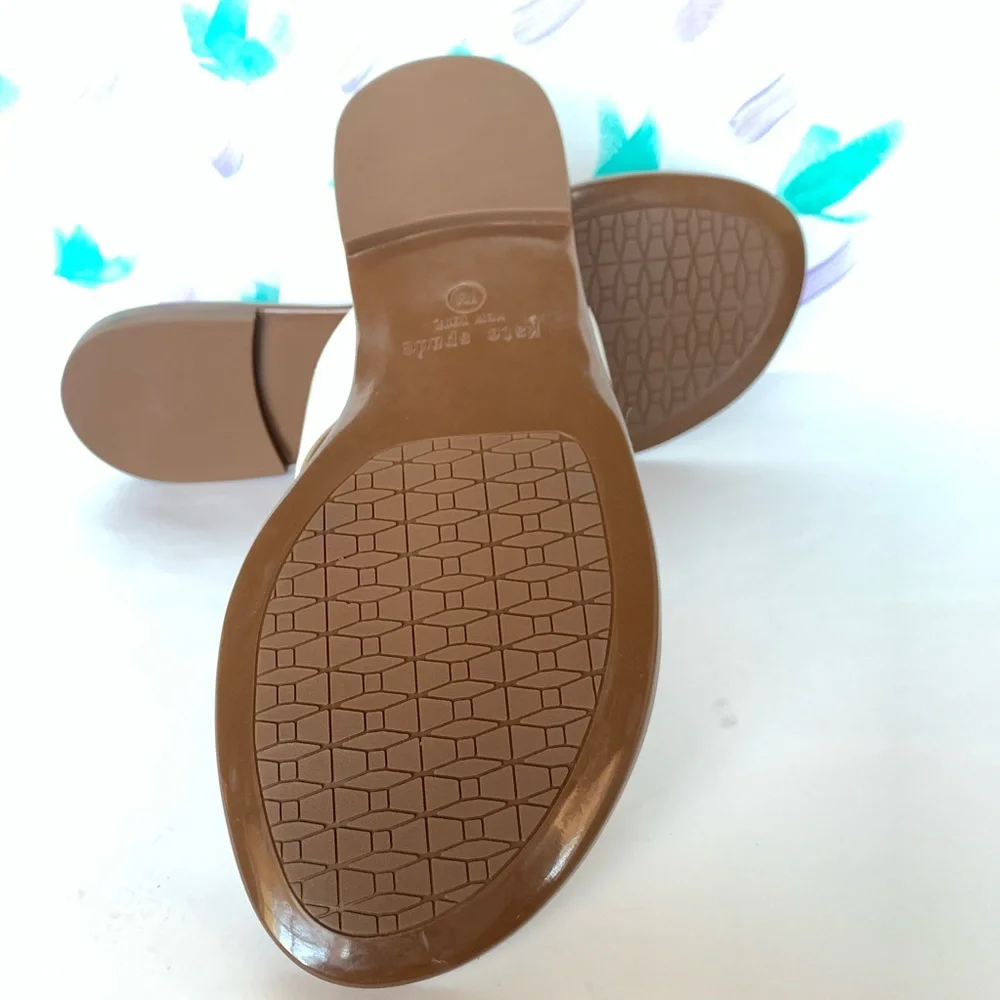 kate spade White and Brown Leather T-Strap Sandals